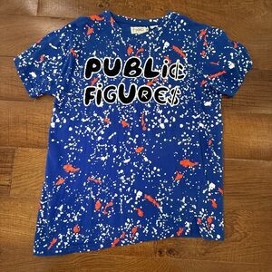 FWRD Denim Shirt Mens XL Blue Graphic Public Figures Splatter Short Sleeve